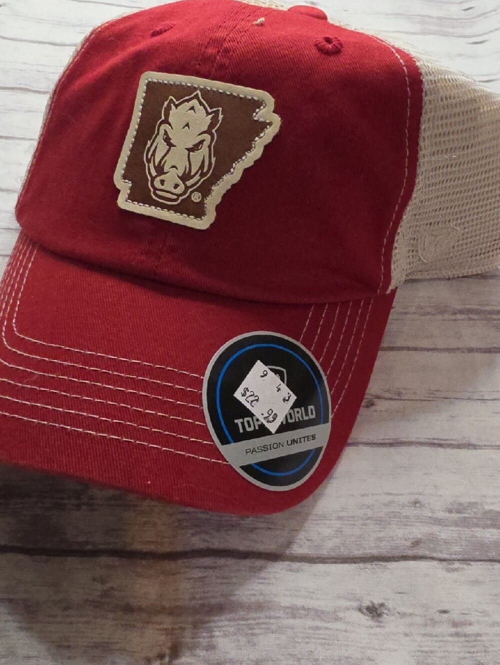 Top of the World Red and Beige Trucker Hat with Razerback Patch